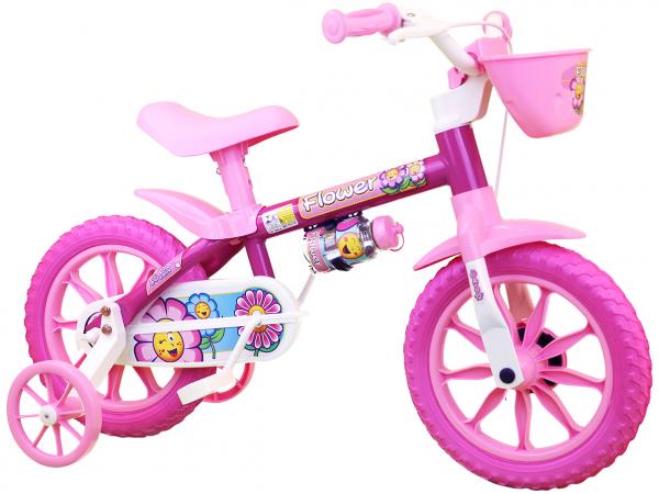 Bicicleta Infantil Aro 12 Nathor Flower - Rosa e Pink com Rodinhas com Cesta