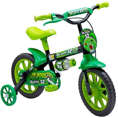 Bicicleta Infantil Aro 12 Nathor Preto e Verde - Nathor
