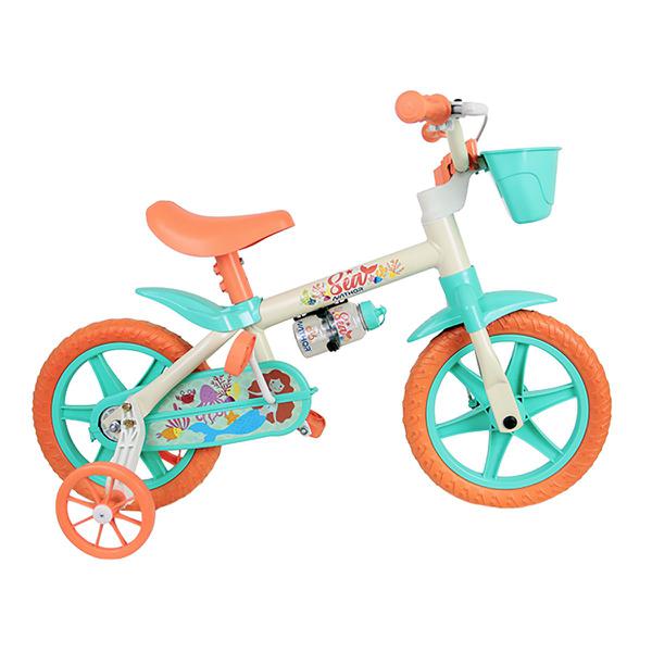 Bicicleta Infantil Aro 12 Nathor Sea com Cesta/Garrafa Verde e Laranja