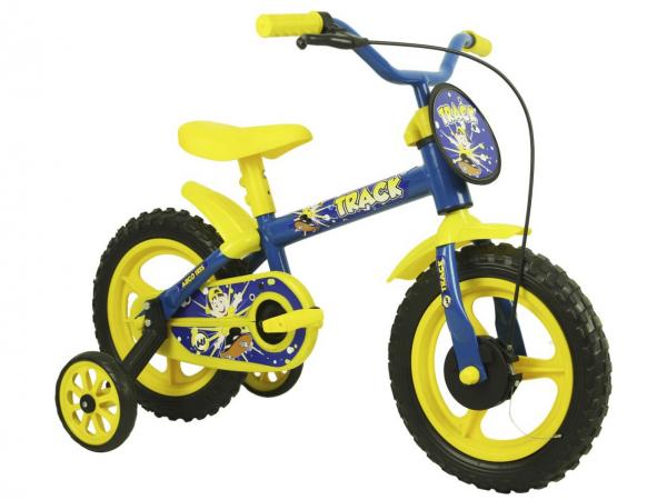 Bicicleta Infantil Aro 12 Track Bikes Arco Íris - Azul e Amarelo com Rodinhas