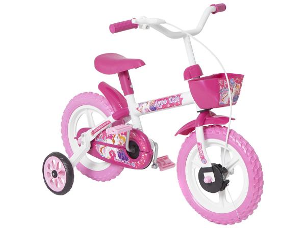 Bicicleta Infantil Aro 12 Track Bikes - Arco Iris W Branco e Fúcsia com Rodinhas e Cesta