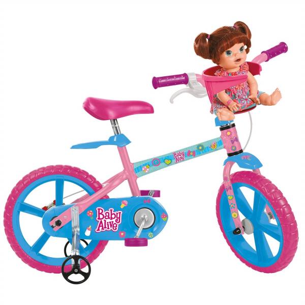 Bicicleta Infantil Aro 14 Baby Alive Rosa e Azul Bandeirante