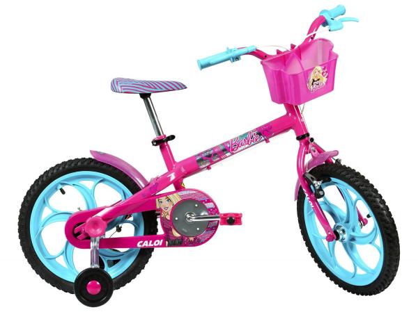 Bicicleta Infantil Aro 16 Caloi Barbie Rosa - com Rodinhas com Cesta