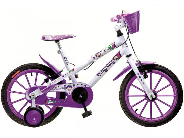Bicicleta Infantil Aro 16 Colli Amorinha Branco e - Roxo com Rodinhas com Cesta Freio V-brake