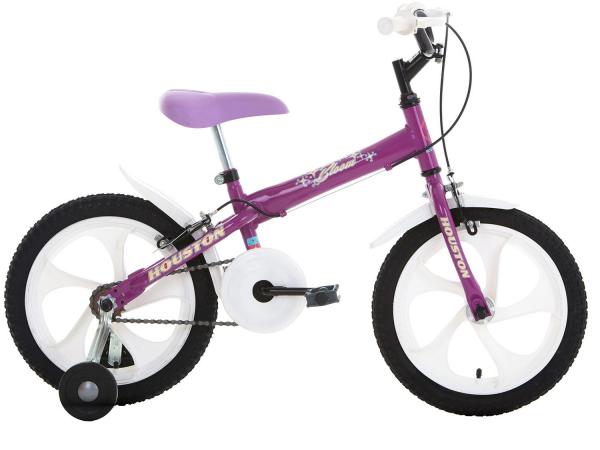 Bicicleta Infantil Aro 16 Houston Bloom Roxa - com Rodinhas