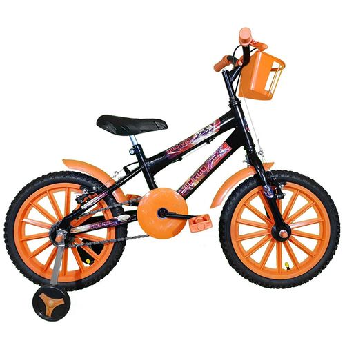Bicicleta Infantil Aro 16 Preta Kit Laranja Promocional