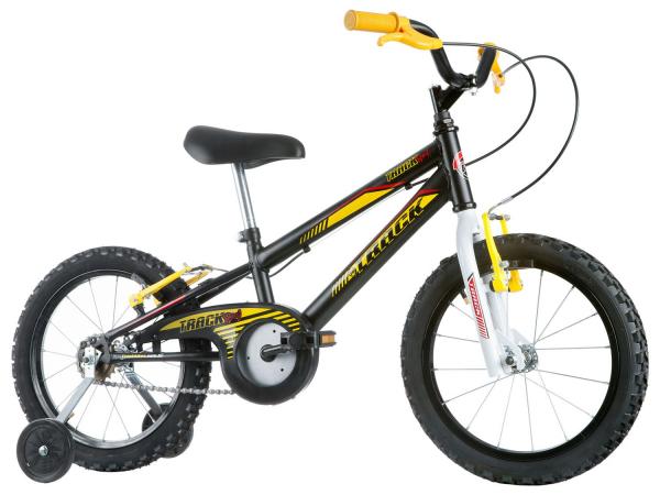 Bicicleta Infantil Aro 16 Track Bikes Track Boy - Preto e Branco com Rodinhas Freio V-Brake