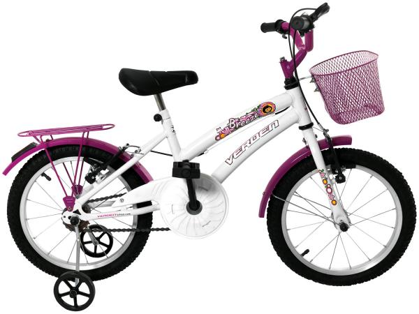 Tudo sobre 'Bicicleta Infantil Aro 16 Verden Breeze - Branco e Pink com Rodinhas com Cesta Freio V-brake'