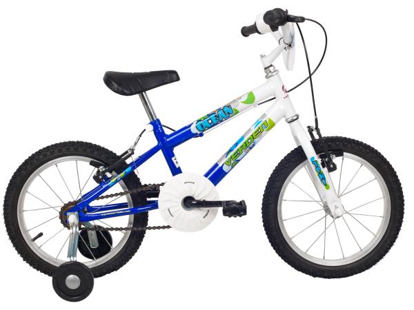 Bicicleta Infantil Aro 16 Verden Ocean - Branca e Azul com Rodinhas Freio V-Brake