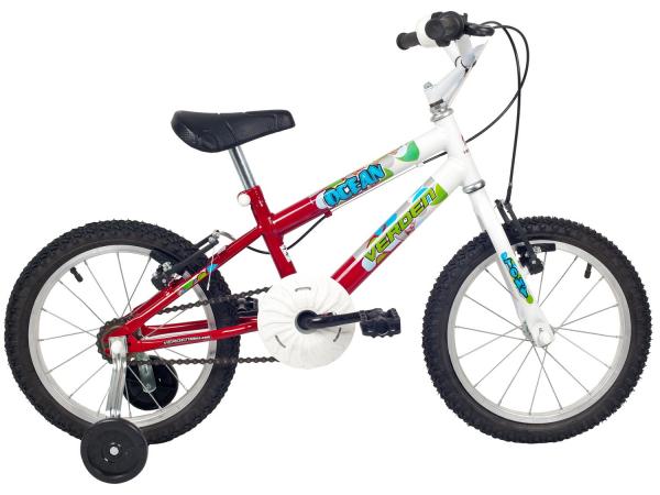 Tudo sobre 'Bicicleta Infantil Aro 16 Verden Ocean - Branca e Vermelha com Rodinha Freio V-Brake'