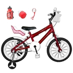 Bicicleta Infantil Aro 16 Vermelha Kit Branco C/ Cadeirinha Para Boneca