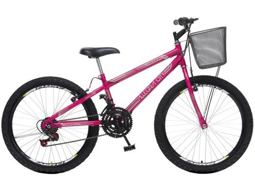 Bicicleta Infantil Aro 24 Colli Bike Allegra City - 21 Marchas Pink com Cesta Freio V-break