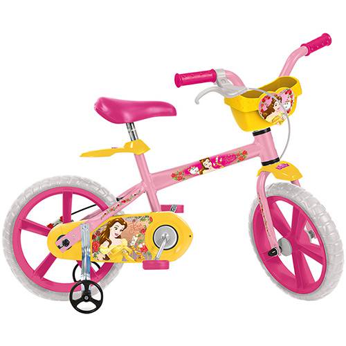 Tudo sobre 'Bicicleta Infantil Bandeirante Bela Princesas Disney Aro 14" - Rosa/Amarela'