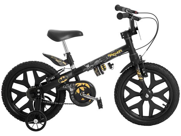 Bicicleta Infantil Batman Aro 16 Bandeirante Preto - com Rodinhas Freio V-brake