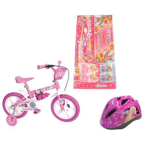 Bicicleta Infantil com Adesivos e Capacete da Barbie