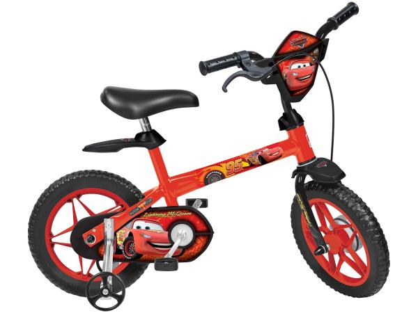 Bicicleta Infantil Disney Cars Aro 12 - Bandeirante Vermelho com Rodinhas