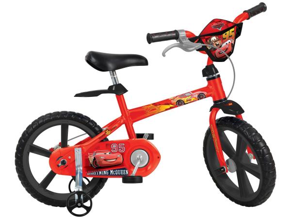 Bicicleta Infantil Disney Cars Aro 14 - Bandeirante Vermelho com Rodinhas