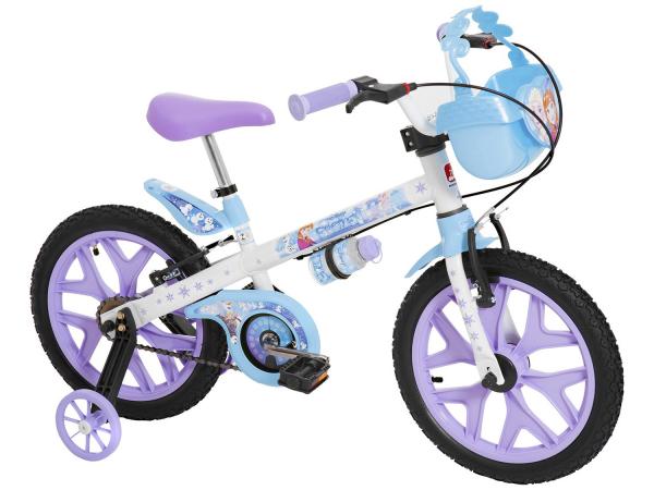 Bicicleta Infantil Frozen Aro 16 Bandeirante - Disney Branca e Lilás com Rodinhas com Cesta
