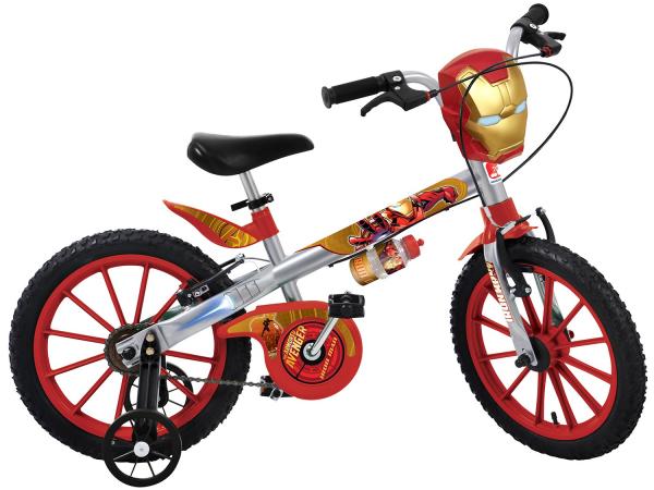 Tudo sobre 'Bicicleta Infantil Marvel Homem de Ferro Aro 16 - Bandeirante Prata com Rodinhas'
