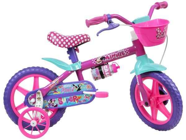 Bicicleta Infantil Minnie Aro 12 Caloi - 001095.29005 Rosa com Rodinhas com Cesta