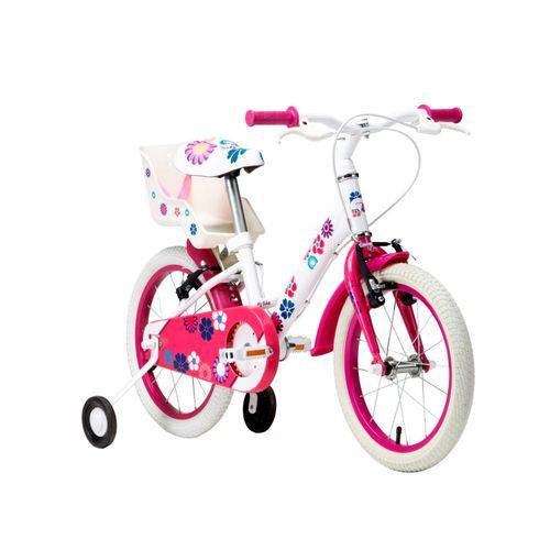 Bicicleta Infantil My Bike New Aro 16 Branca 4 a 6 Anos com Cadeirinha para Boneca