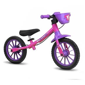Bicicleta Infantil Nathor Balance Bike Equilíbrio Aro 12 - Rosa