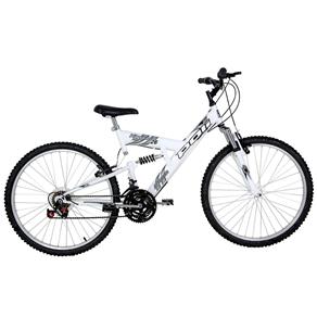 Bicicleta Kanguru Full Suspension V-Brake - Aro 26 com 18 Marchas Quadro em Aço Carbono-- - Branco