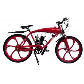 Bicicleta Motorizada Motor 48cc 2 Tempos Preto- com Tanque Embutido - Vermelha