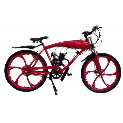 Bicicleta Motorizada Motor 80cc 2 Tempos Preto - com Tanque Embutido Vermelho