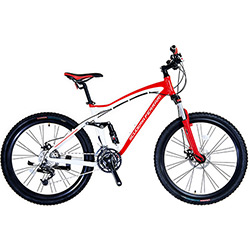 Bicicleta Mountain Bike Ferarri MTB Aluminio Full Suspension Aro 26 24 Marchas - Vermelha