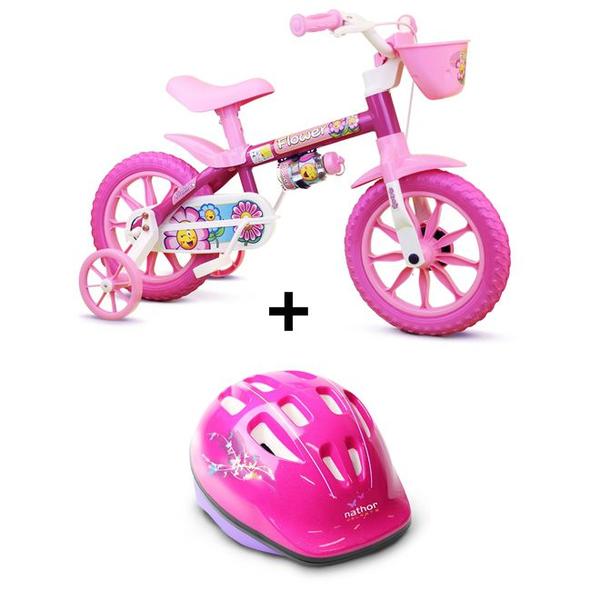 Bicicleta Nathor Flower Aro 12 Infantil com Capacete