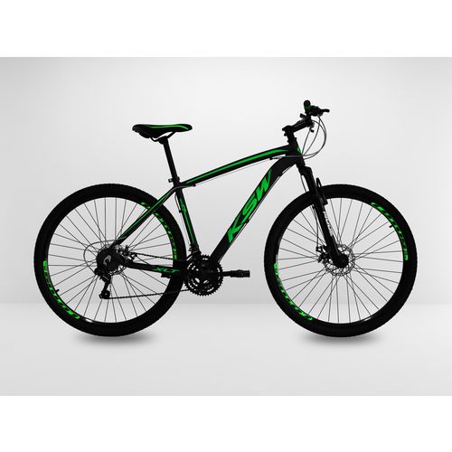 Bicicleta Preta com Verde Aro 29 KSW 27v Disco Shimano Acera Quadro 19