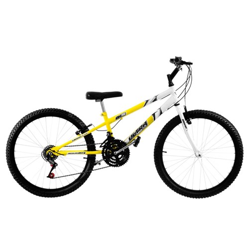 Bicicleta Rebaixada Amarela e Branca Aro 24 18 Marchas Pro Tork Ultra