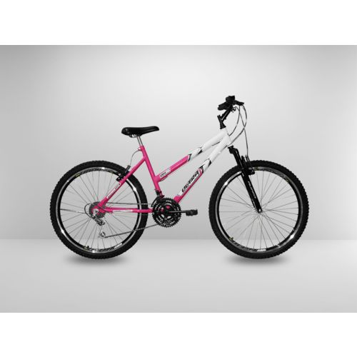 Bicicleta Rosa Aro 26 21v com Amortecedor Câmbios Shimano