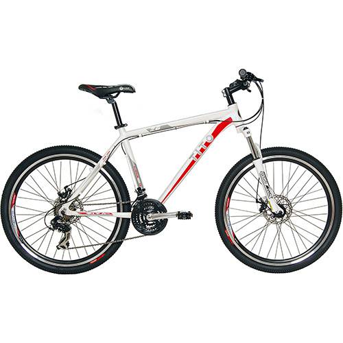 Bicicleta Tito Bikes MTB Aro 26 21 Velocidades Quadro 19 Branca/Vermelha