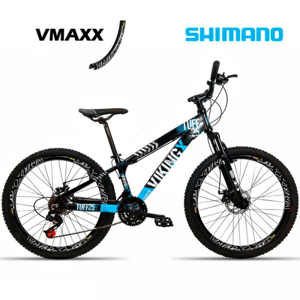 Bicicleta Viking X Tuff Vmaxx Aro Aero 26 Freio a Disco 21 Velocidades Cambios Shimano Preto/Azul - Enzo Sports