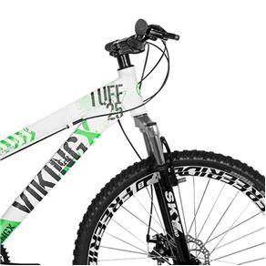 Bicicleta Vikingx Tuff 25 Freeride Aro 26 Freio à Disco 21 Marchas - Quadro 13 - Branco com Verde