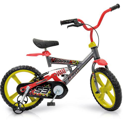 Bicicleta X-Bike Brinquedos Bandeirante Cross Aro 14" Amarela e Vermelha