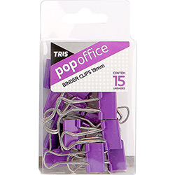 Binder Clips Pop Office Pequeno Metal Roxo com 15 Unidades - Tris