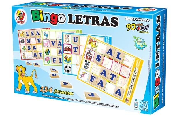 Bingo Letras com 90 Peças/letras em Mdf 6mm e 4 Cartelas Cartonadas - Junges