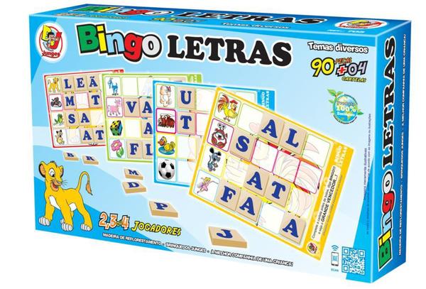Bingo Letras com 90 Peças/letras em Mdf 6mm e 4 Cartelas Cartonadas - Junges