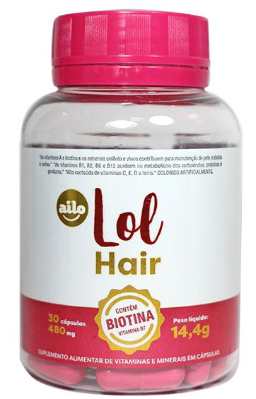 BIOTINA - LOL Hair - Cabelos Unhas e Pele Suplemento de Vitaminas - 30 Capsulas