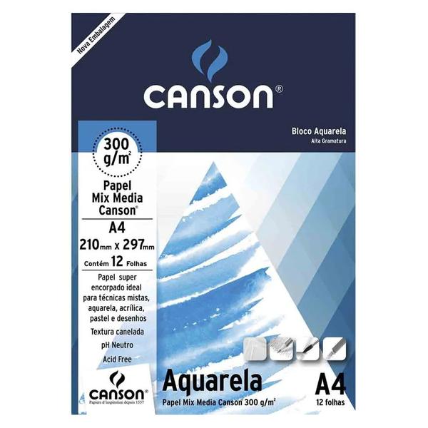 Bloco Aquarela A4 Canson Mix Media 300g 12 Folhas