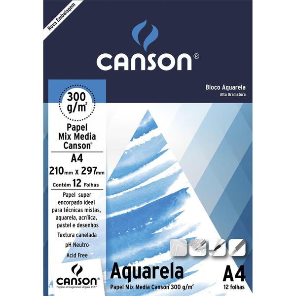 Bloco Canson Aquarela Mix Media Linha Universitária 300g/m² A4 com 12 Folhas 66667180