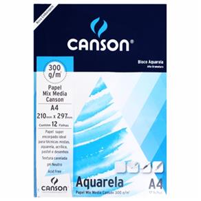 Bloco de Papel Canson Aquarela - 300g - A4 - 12 Folhas