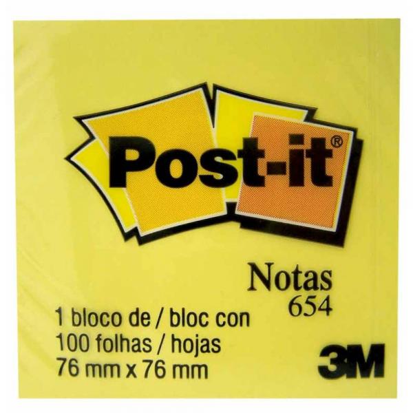Bloco Post-it 76x76 Amarelo 100f 654 / Bl / 3m