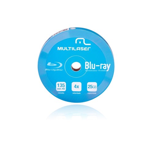 Blu-Ray com 10 Un. Multilaser Imprimível - 4X - 25Gb - Dv057