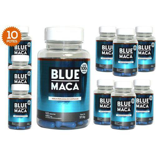 Blue Maca - Maca Peruana - 10 Potes com 120 Cápsulas em Cada Pote. - Pura Premium e Sem Misturas