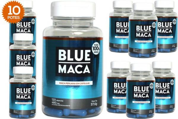 Blue Maca - Maca Peruana - 10 Potes com 120 Cápsulas em Cada Pote. - Pura Premium e Sem Misturas