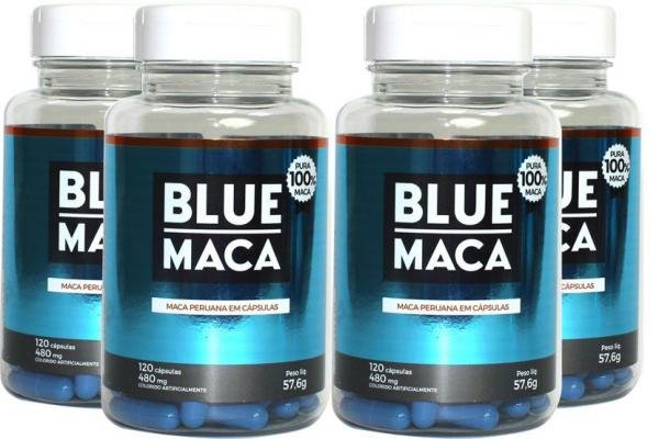 Blue Maca - Maca Peruana - 4 Potes com 120 Cápsulas em Cada Pote. - Pura Premium e Sem Misturas